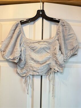 Ruched Puff Sleeve Drawstring Square Neck or Off the Shoulder Boho Crop Top